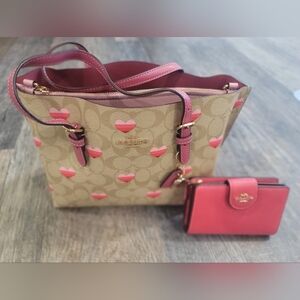 Coach Tan and Pink Heart Women's Bag